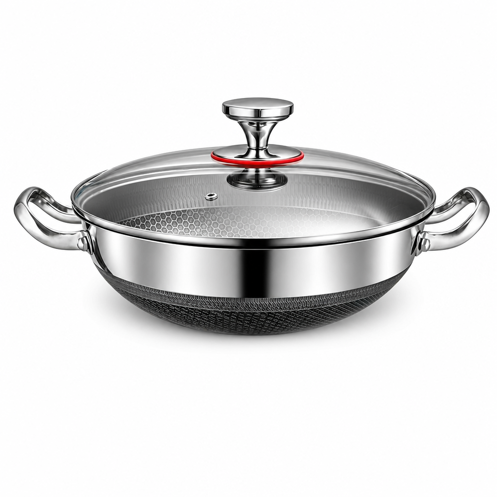 ⏳Limited-time 50% off💥 Thickened Stainless Steel Nonstick Stir Fry Pan with Lid Flat Bottom Cooking Wok with Dual Handles