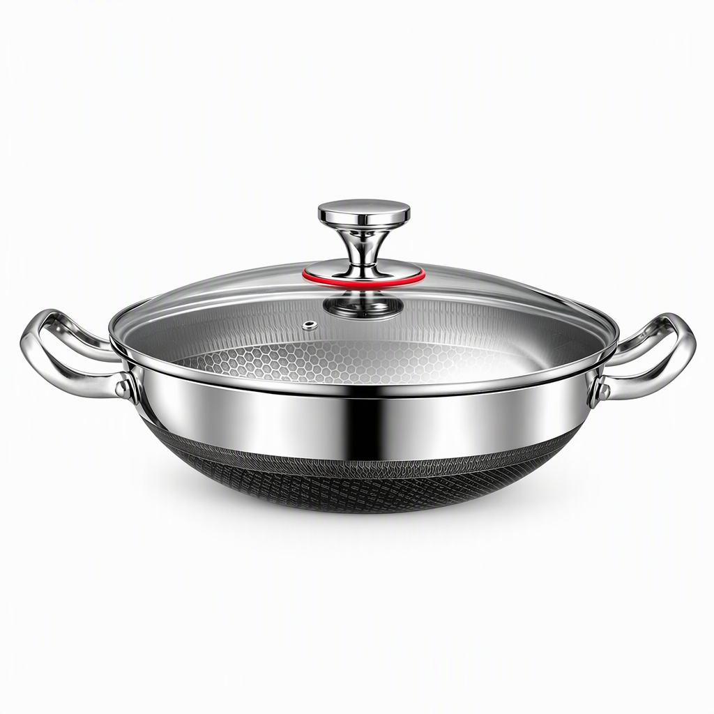 ⏳Limited-time 50% off💥 Thickened Stainless Steel Nonstick Stir Fry Pan with Lid Flat Bottom Cooking Wok with Dual Handles
