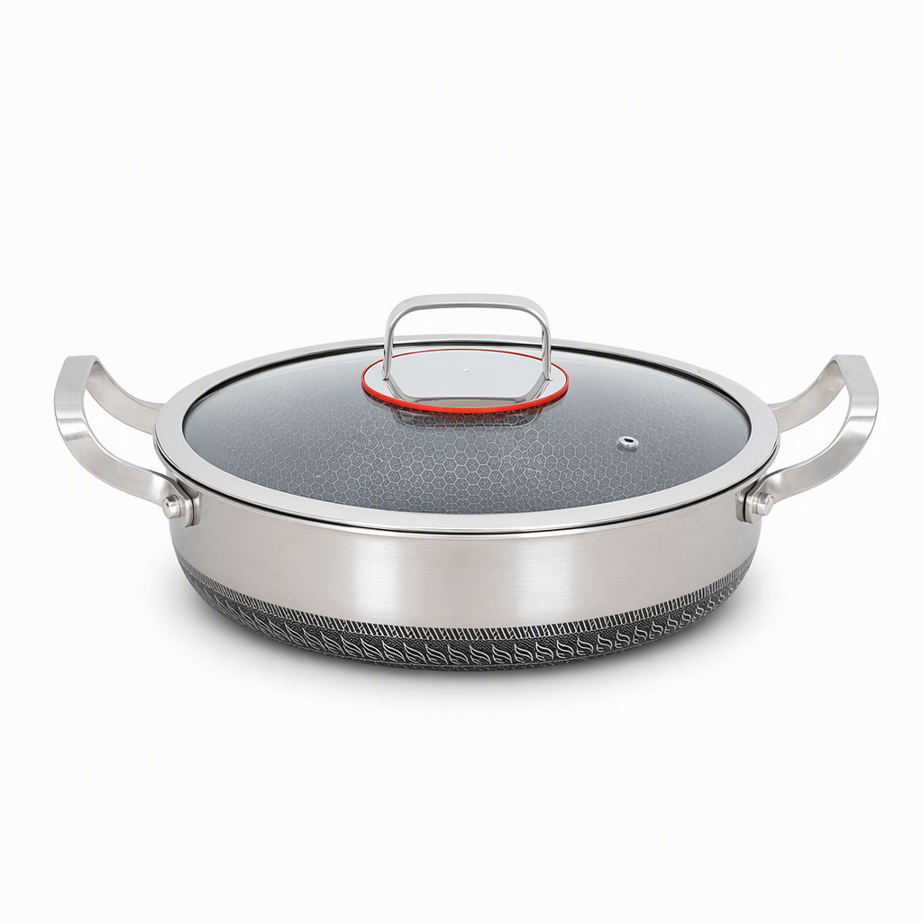 ⏳Limited-time 50% off💥 Thickened Stainless Steel Nonstick Stir Fry Pan with Lid Flat Bottom Cooking Wok with Dual Handles