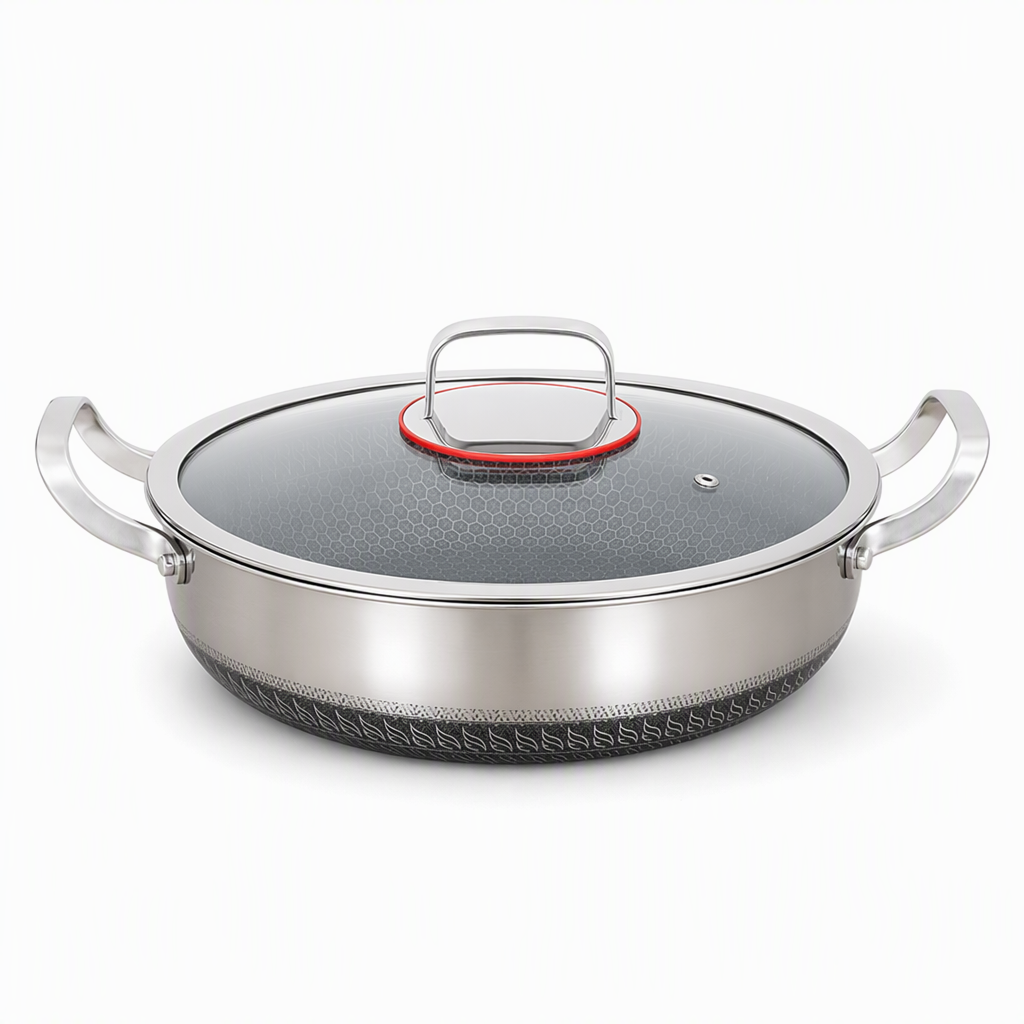 ⏳Limited-time 50% off💥 Thickened Stainless Steel Nonstick Stir Fry Pan with Lid Flat Bottom Cooking Wok with Dual Handles