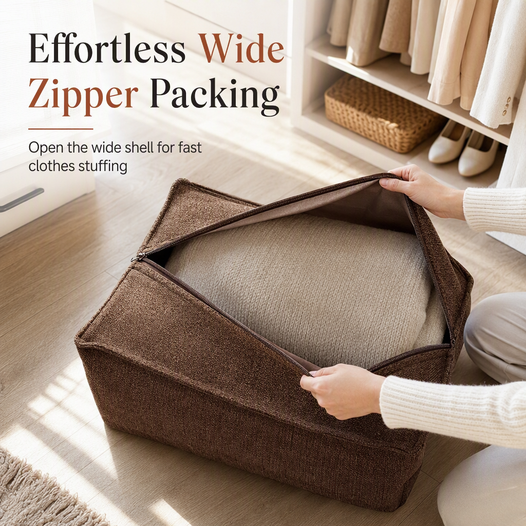 🛋️🧶 Boho Storage Ottoman Pouf Cover – fill with clothes & blankets, supports 220 lbs, washable canvas. Tidy & cosy! 🏠✅