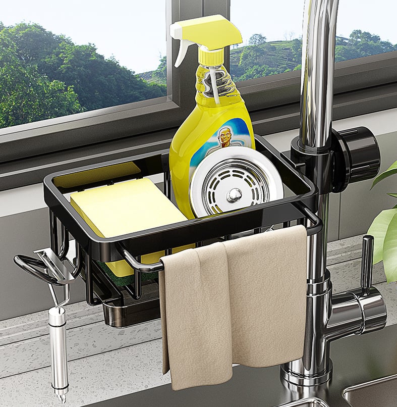 ⏳Time-Limited Special⏰Faucet Sponge Holder Rack – space aluminum, rustproof, fast-drying, no tools. Organize sink & bathroom instantly! 🛡️✅