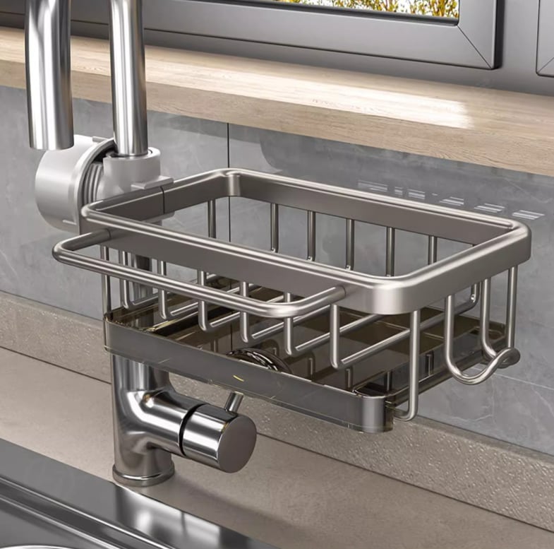 ⏳Time-Limited Special⏰Faucet Sponge Holder Rack – space aluminum, rustproof, fast-drying, no tools. Organize sink & bathroom instantly! 🛡️✅
