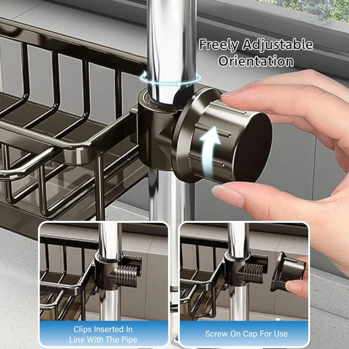 ⏳Time-Limited Special⏰Faucet Sponge Holder Rack – space aluminum, rustproof, fast-drying, no tools. Organize sink & bathroom instantly! 🛡️✅