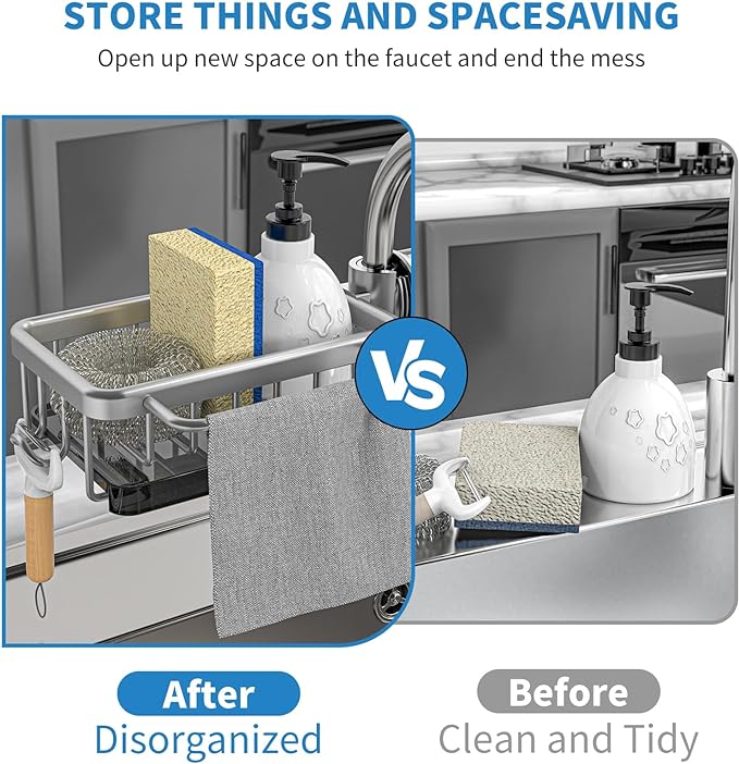 ⏳Time-Limited Special⏰Faucet Sponge Holder Rack – space aluminum, rustproof, fast-drying, no tools. Organize sink & bathroom instantly! 🛡️✅