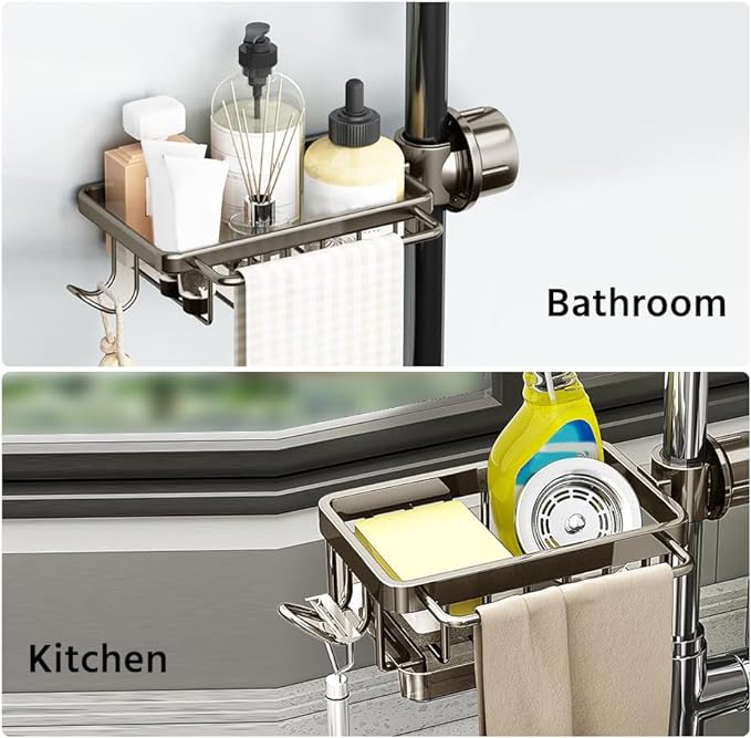 ⏳Time-Limited Special⏰Faucet Sponge Holder Rack – space aluminum, rustproof, fast-drying, no tools. Organize sink & bathroom instantly! 🛡️✅