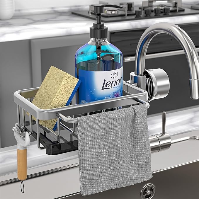 ⏳Time-Limited Special⏰Faucet Sponge Holder Rack – space aluminum, rustproof, fast-drying, no tools. Organize sink & bathroom instantly! 🛡️✅