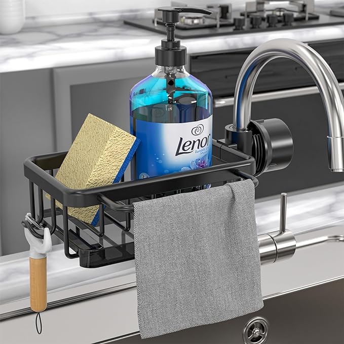 ⏳Time-Limited Special⏰Faucet Sponge Holder Rack – space aluminum, rustproof, fast-drying, no tools. Organize sink & bathroom instantly! 🛡️✅