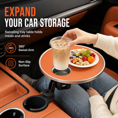 Multifunctional 360 Degree Rotating Car Cup Holder and Food Tray Table Non Slip Wear Resistant Extended Vehicle Dining Tray