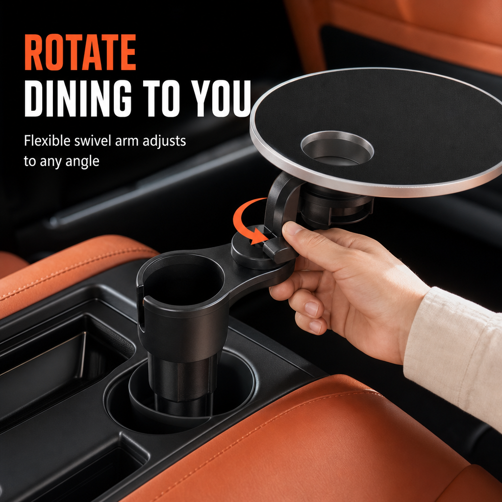 Multifunctional 360 Degree Rotating Car Cup Holder and Food Tray Table Non Slip Wear Resistant Extended Vehicle Dining Tray