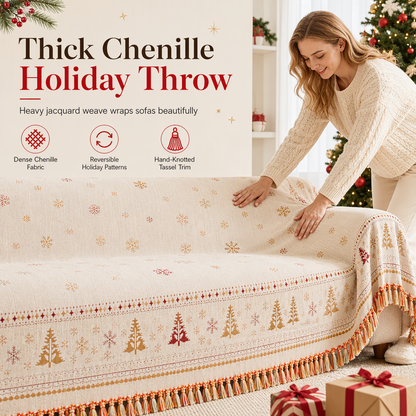 ⏳Time-Limited Special⏰🐱🛋️🎄 Thickened Christmas Chenille Sofa Cover – Full Coverage Cat Scratch & Stain Resistant Couch Slipcover ✨