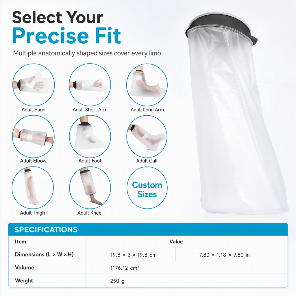 Waterproof Cast and Bandage Protector for Shower Reusable Protective Sleeve for Adult Hand Arm Foot Leg Fractures Injuries and PICC Lines