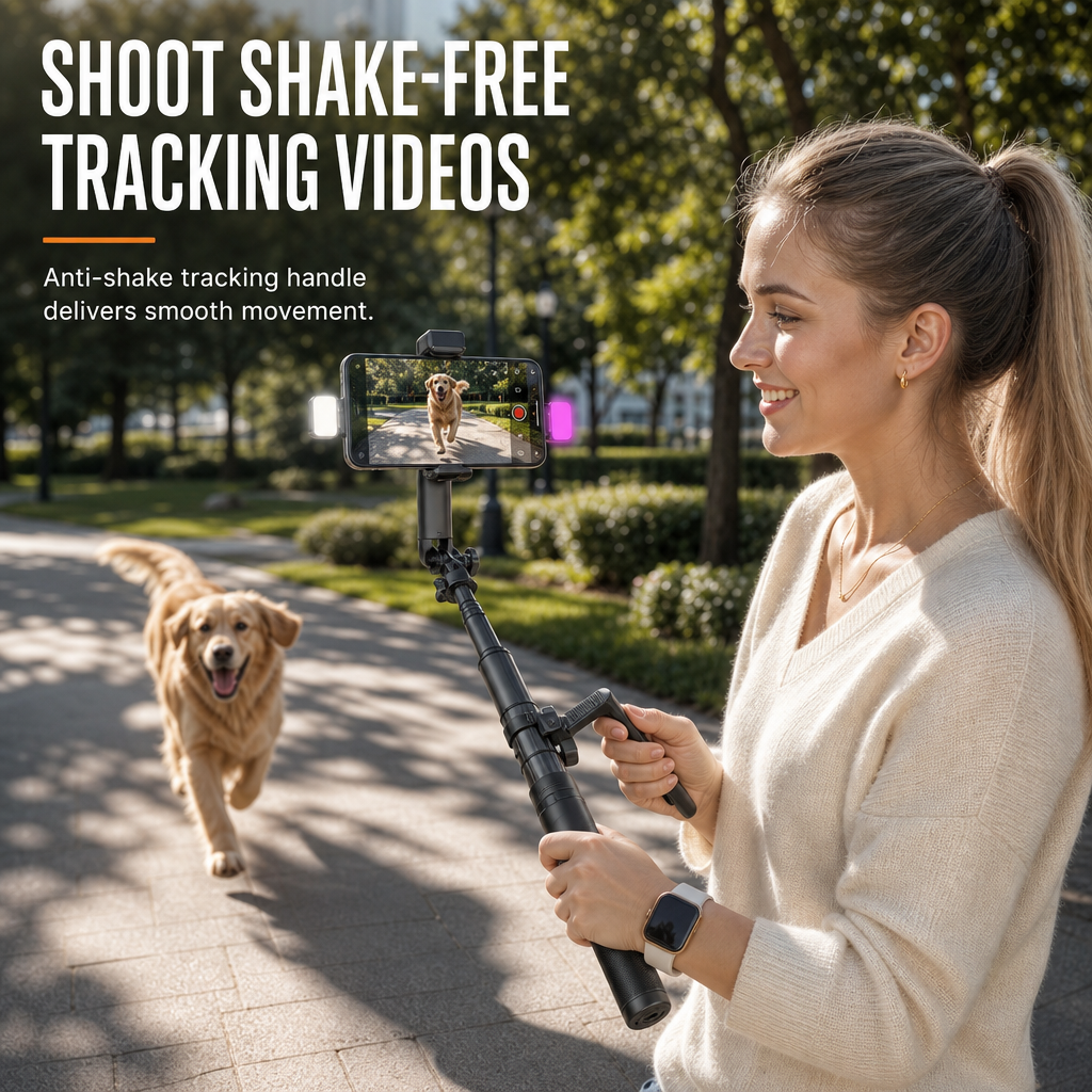 Extendable Selfie Stick Tripod with Bluetooth Remote Control and Handheld Phone Gimbal Stabilizer for Live Streaming and Photography