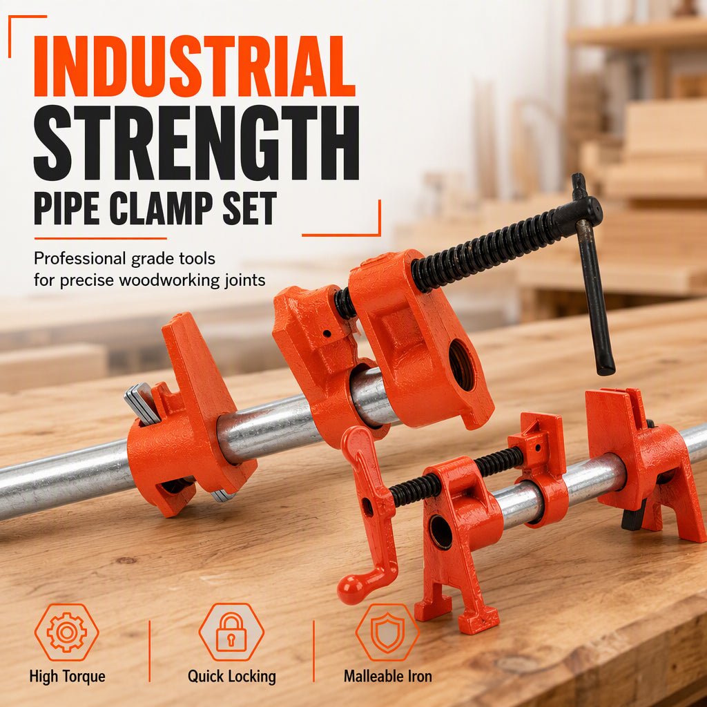Heavy Duty Woodworking Pipe Clamp Fixture for 1/2 Inch and 3/4 Inch Pipes Steel Pipe Clamp Tool for Wood Gluing and Clamping