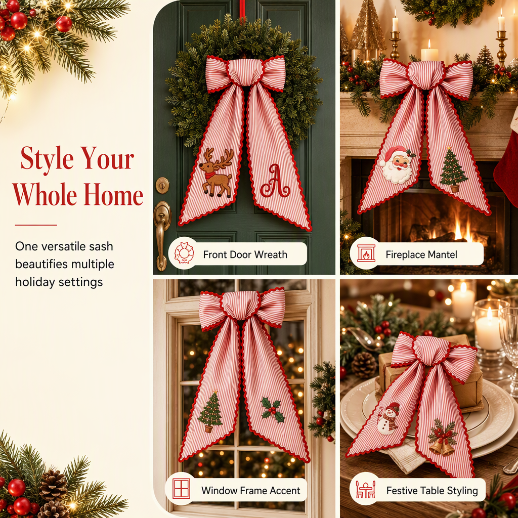 Vintage Santa Claus Printed Ribbon Bow for Christmas Wreath and Door Hanging Decoration Holiday Streamer Bowknot