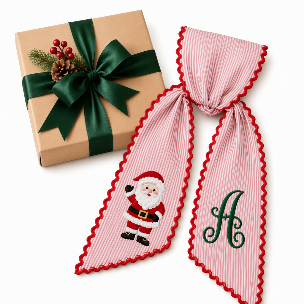 Vintage Santa Claus Printed Ribbon Bow for Christmas Wreath and Door Hanging Decoration Holiday Streamer Bowknot