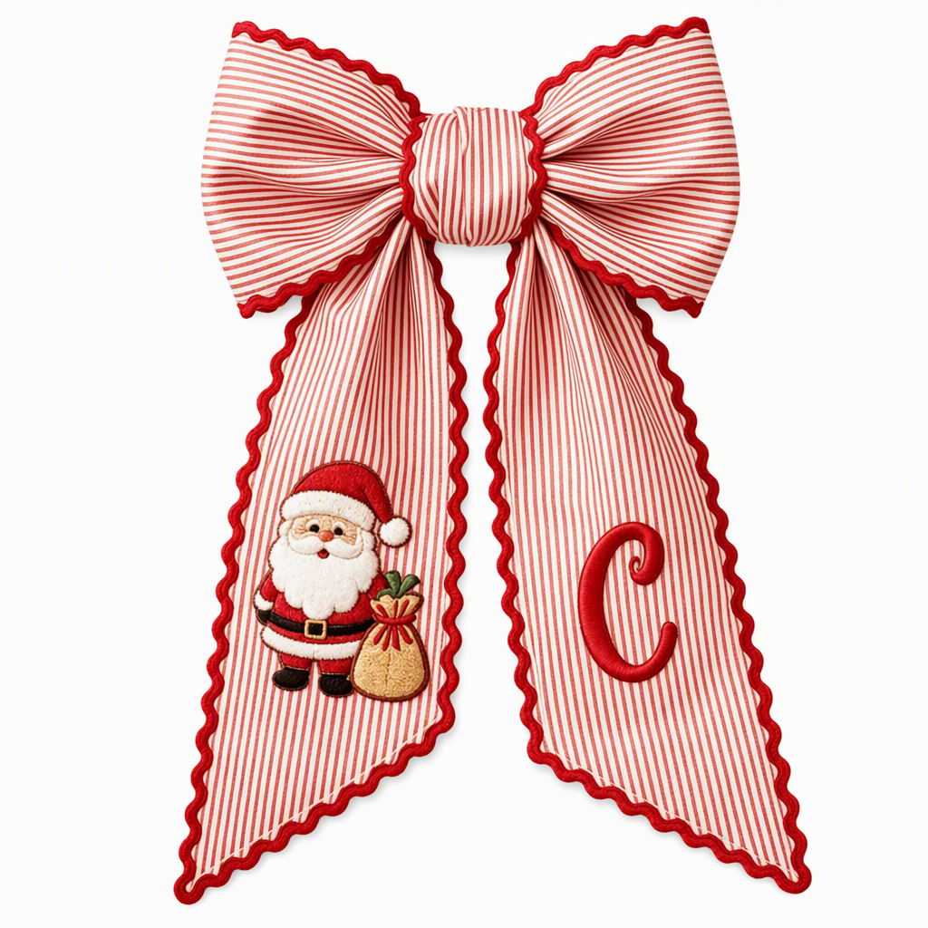 Vintage Santa Claus Printed Ribbon Bow for Christmas Wreath and Door Hanging Decoration Holiday Streamer Bowknot