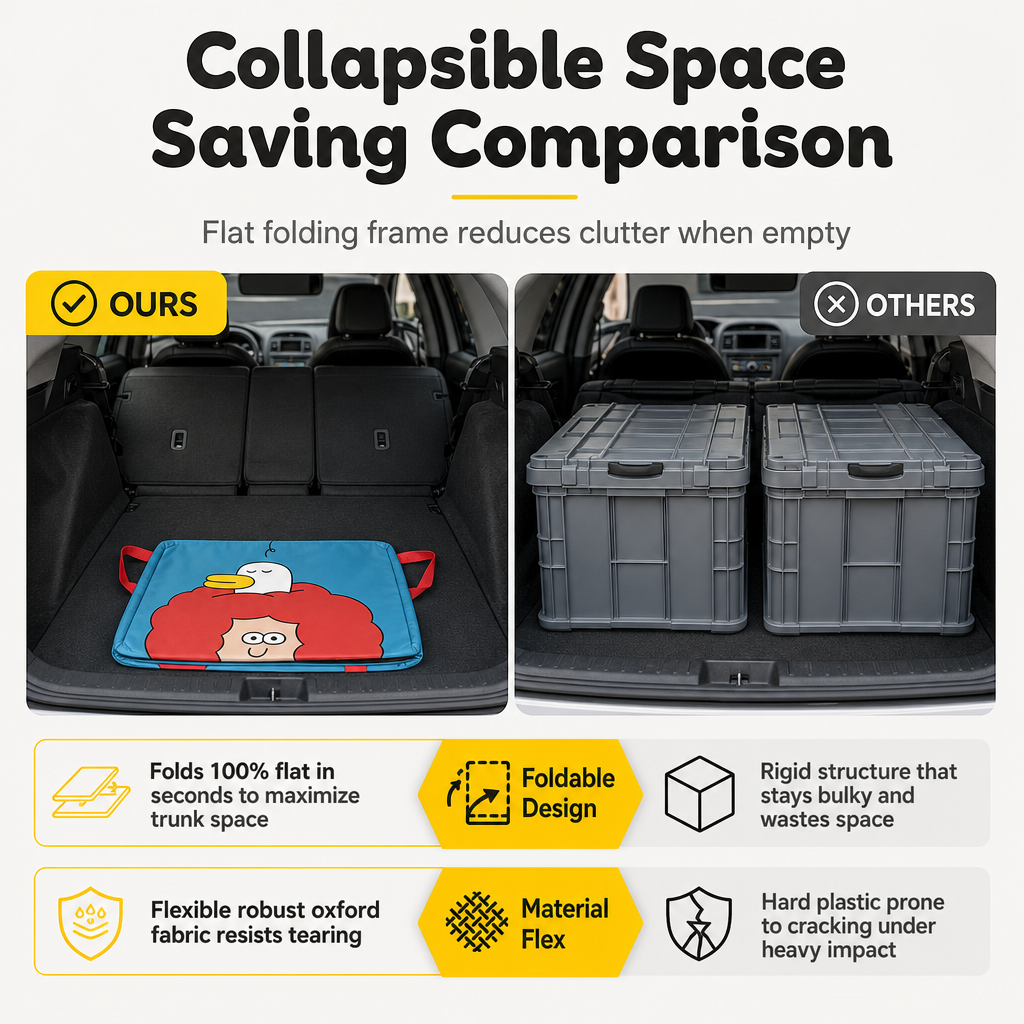 Cute Cartoon Folding Car Trunk Organizer Bin Large Capacity Collapsible Storage Basket for Sundries