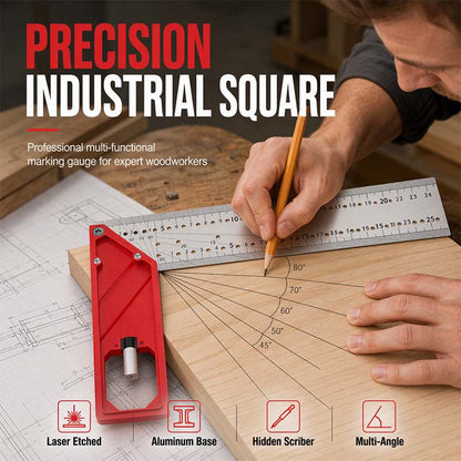 Multi-Functional Woodworking Square Ruler with Aluminum Base