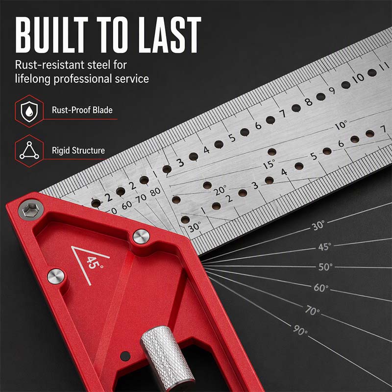 Multi-Functional Woodworking Square Ruler with Aluminum Base