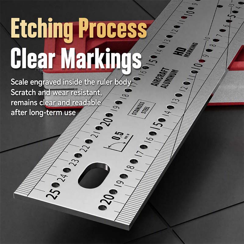 Multi-Functional Woodworking Square Ruler with Aluminum Base