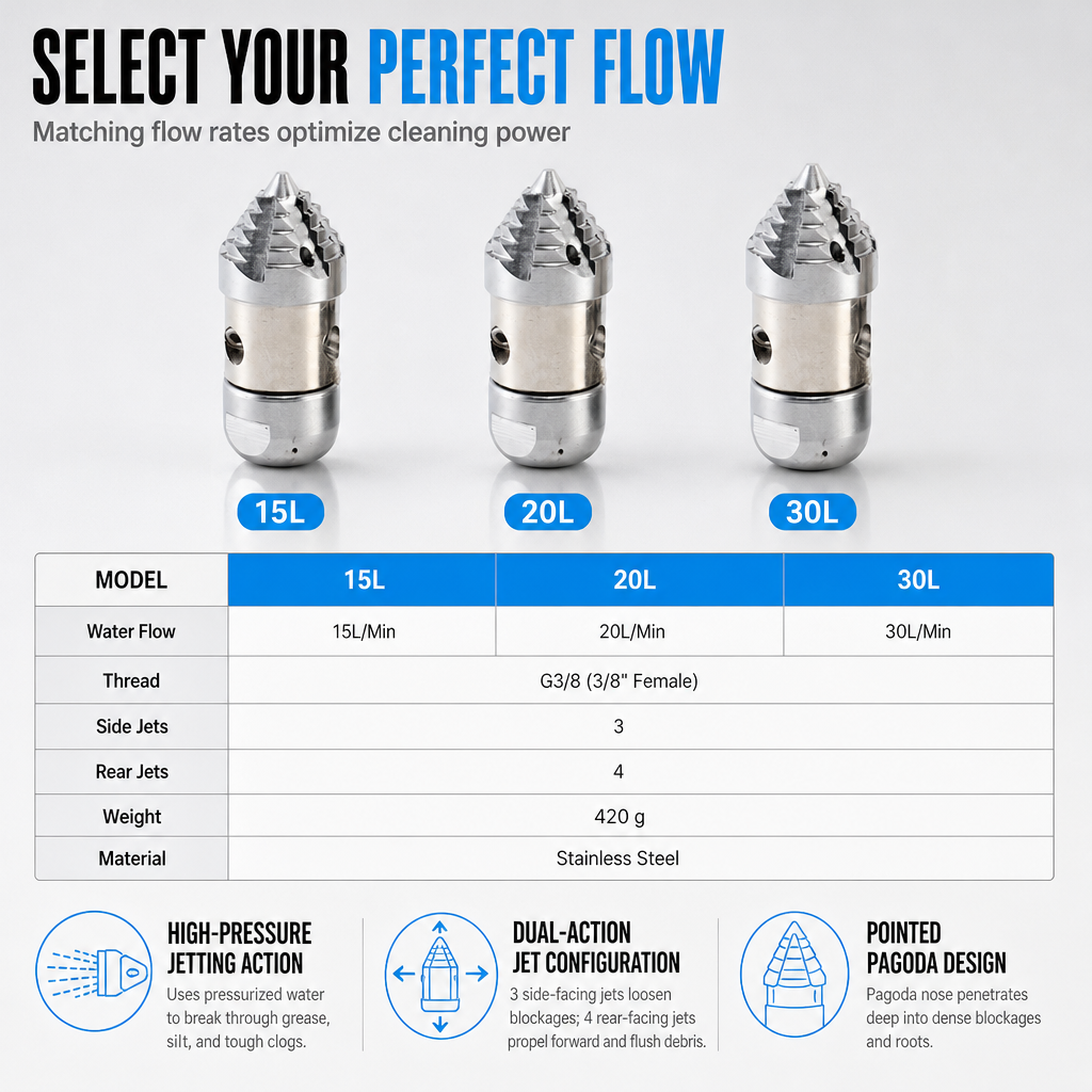 📢📢50% OFF !! ⏰High Pressure Sewer Jetter Nozzle Pagoda Shape Pipe Dredging and Cleaning Nozzle