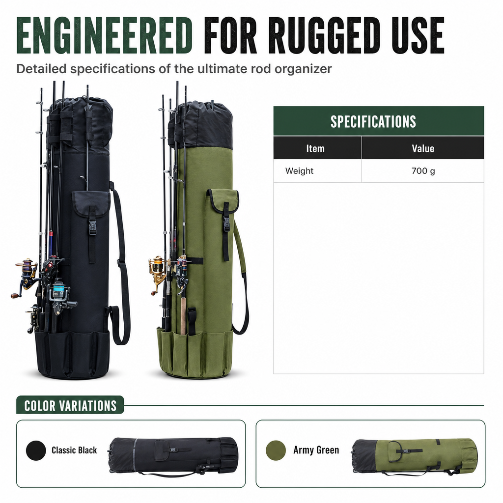 📢📢50% OFF !! ⏰Folding Cylindrical Fishing Rod Bag Drawstring Fishing Tackle Storage Carrier for Reservoir and Lure Fishing