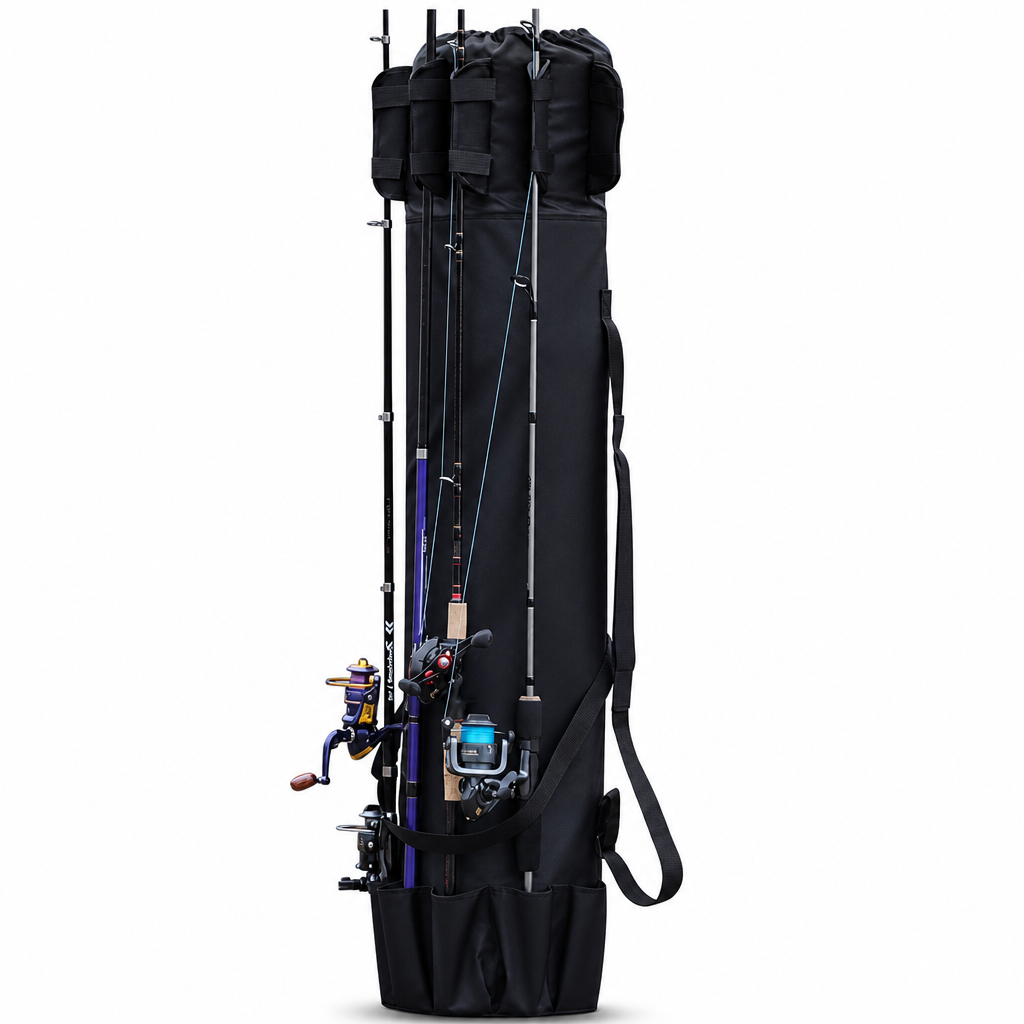 📢📢50% OFF !! ⏰Folding Cylindrical Fishing Rod Bag Drawstring Fishing Tackle Storage Carrier for Reservoir and Lure Fishing