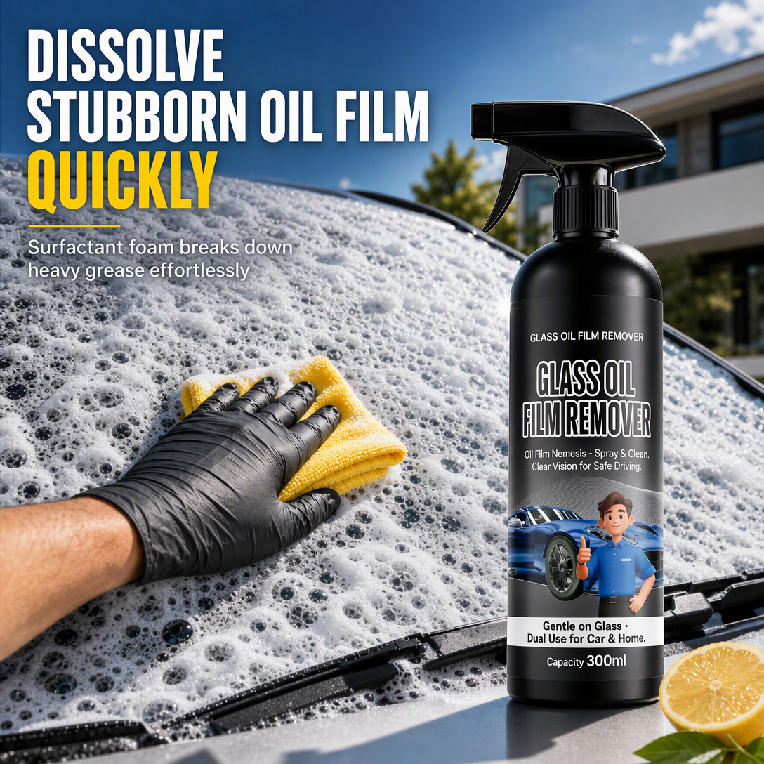 📢📢50% OFF !! ⏰Car Glass Oil Film Remover Spray Powerful Windshield Decontamination and Bug Residue Cleaner for Clear Driving Vision