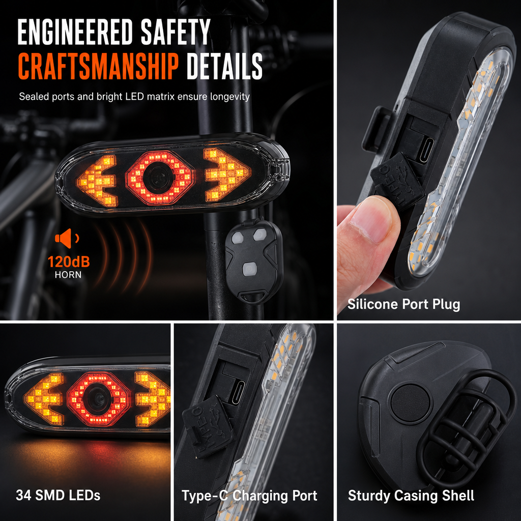 Bicycle Remote Control Turn Signal Taillight with Horn Warning Light for Road and Mountain Bikes