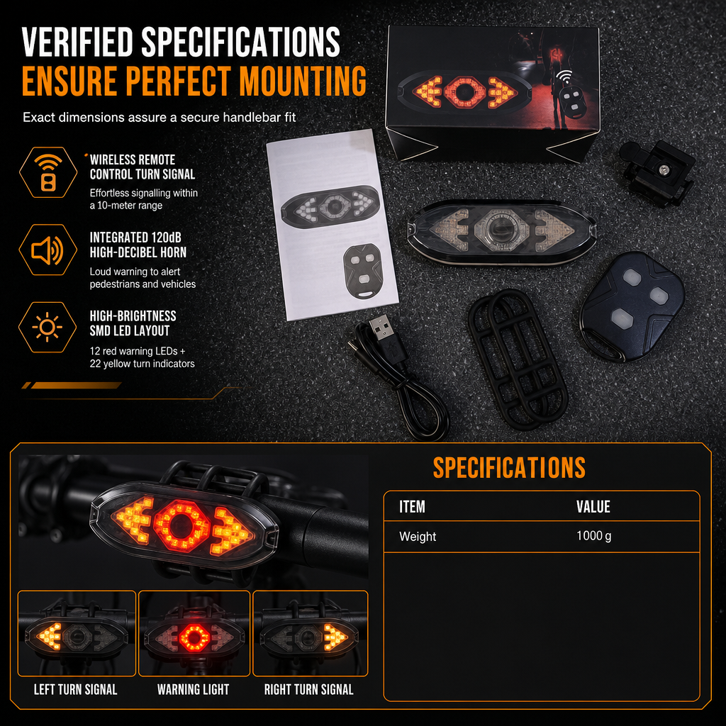 Bicycle Remote Control Turn Signal Taillight with Horn Warning Light for Road and Mountain Bikes