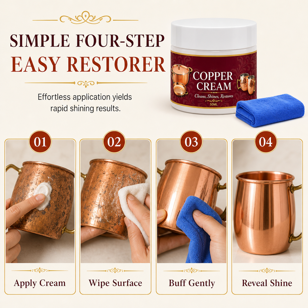 Copper Cleaning Paste 50ml with Towel Set for Copper Pots Cups and Kitchenware Polishing and Oxidation Removal Care