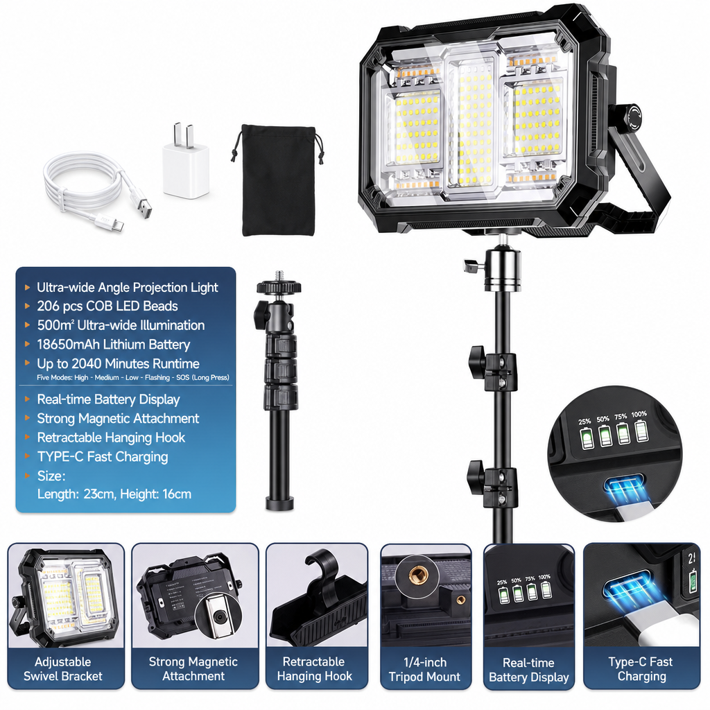 🔥50% OFF✨🔦Ultra-Powerful & Rechargeable Solar LED Camping Light with Tripod— Dual Solar/Type-C Power, Magnetic Mount, and IP66 Water Resistance for Reliable Lighting Anywhere
