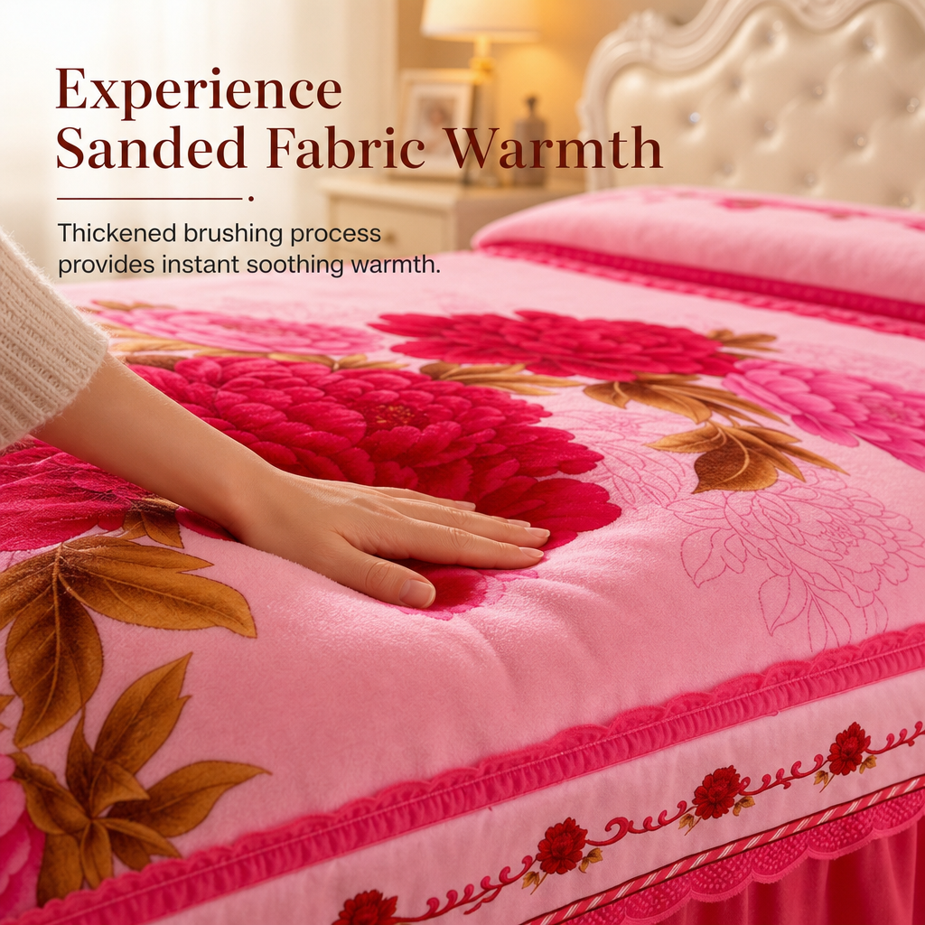 Thickened All Season Double Bed Flat Sheet Traditional Chinese Floral Print 2.3m x 2.3m