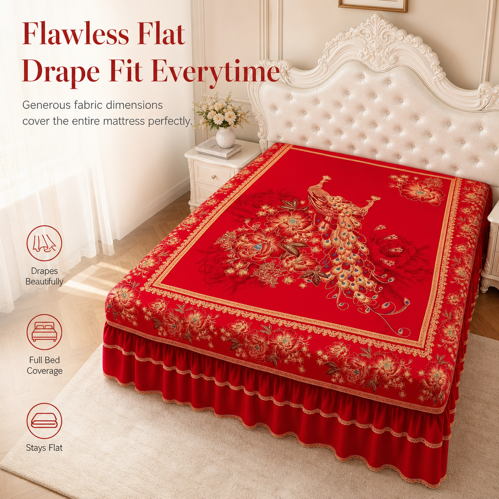 Thickened All Season Double Bed Flat Sheet Traditional Chinese Floral Print 2.3m x 2.3m