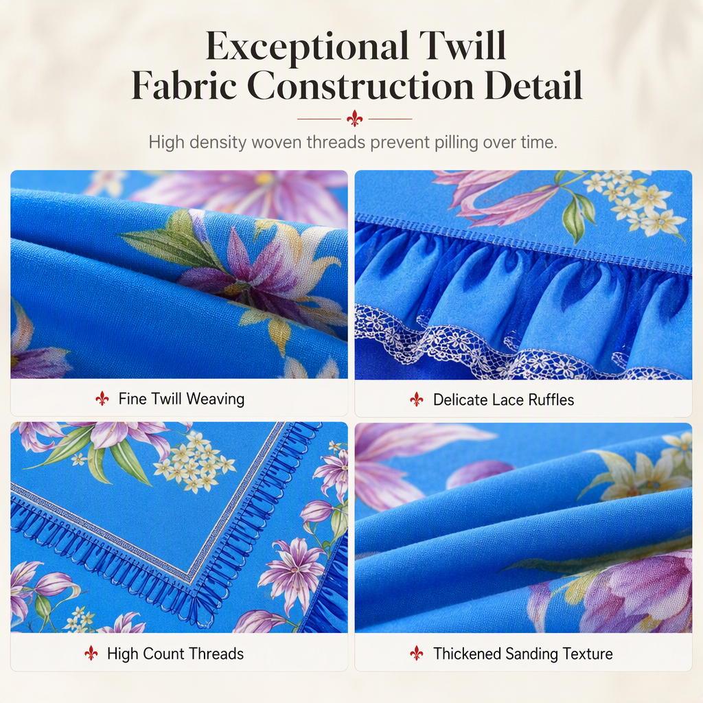 Thickened All Season Double Bed Flat Sheet Traditional Chinese Floral Print 2.3m x 2.3m