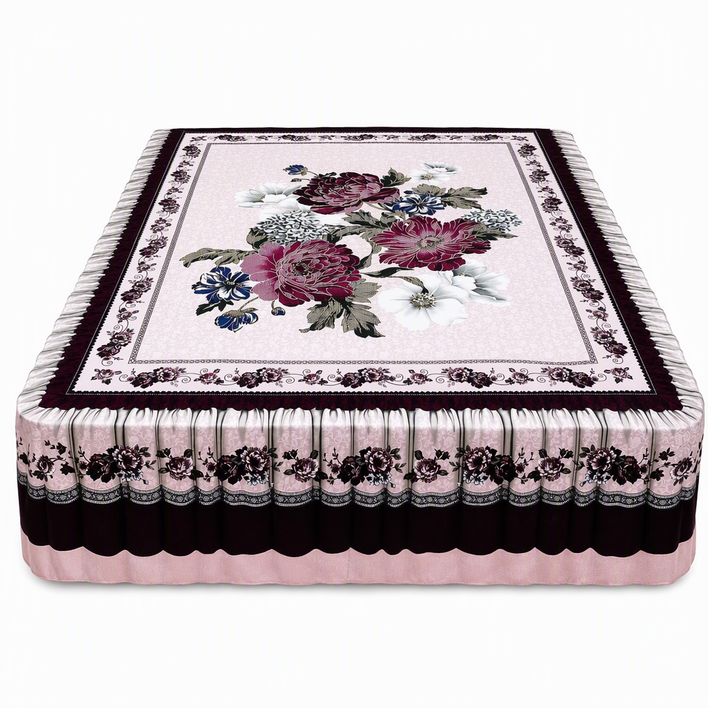 Thickened All Season Double Bed Flat Sheet Traditional Chinese Floral Print 2.3m x 2.3m