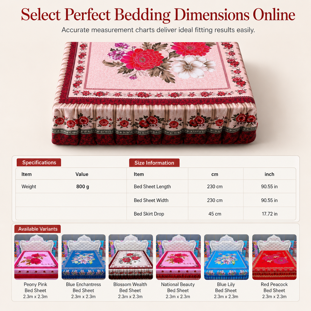 Thickened All Season Double Bed Flat Sheet Traditional Chinese Floral Print 2.3m x 2.3m