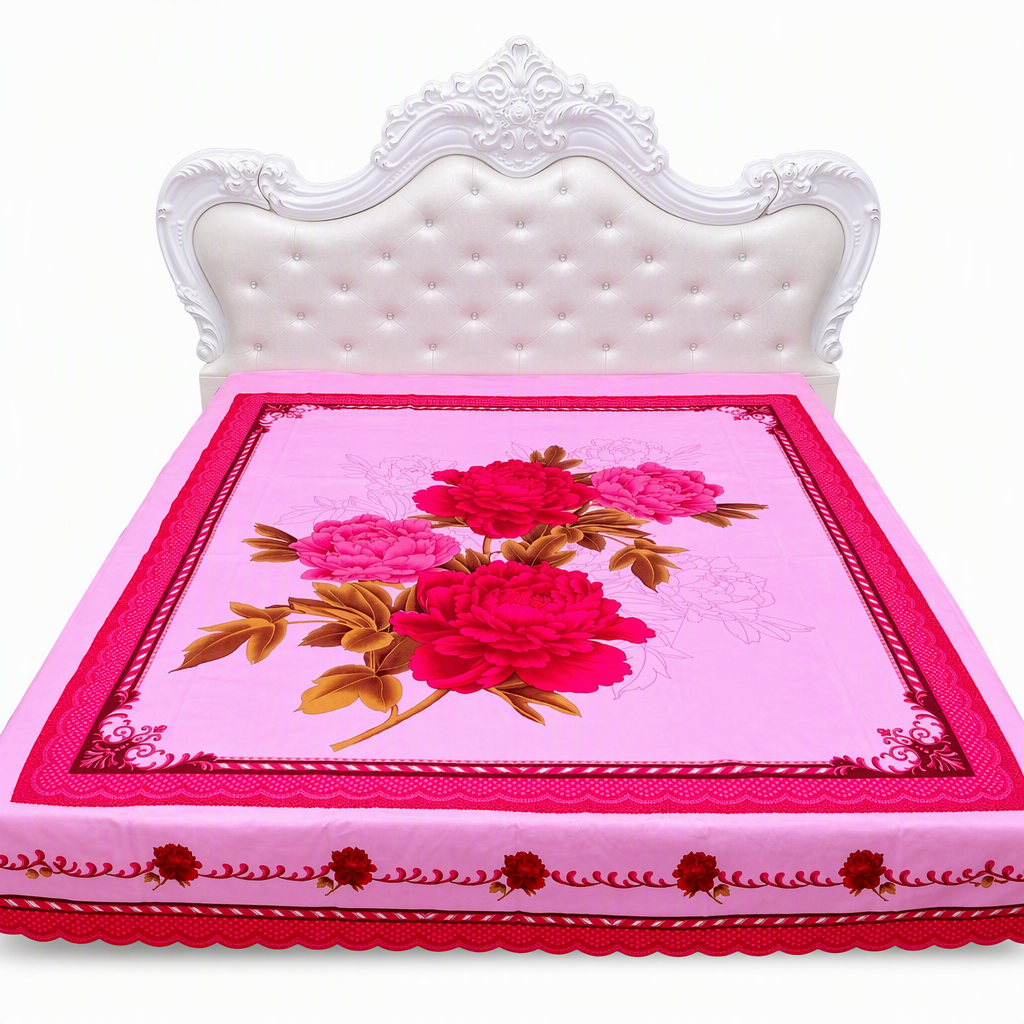 Thickened All Season Double Bed Flat Sheet Traditional Chinese Floral Print 2.3m x 2.3m