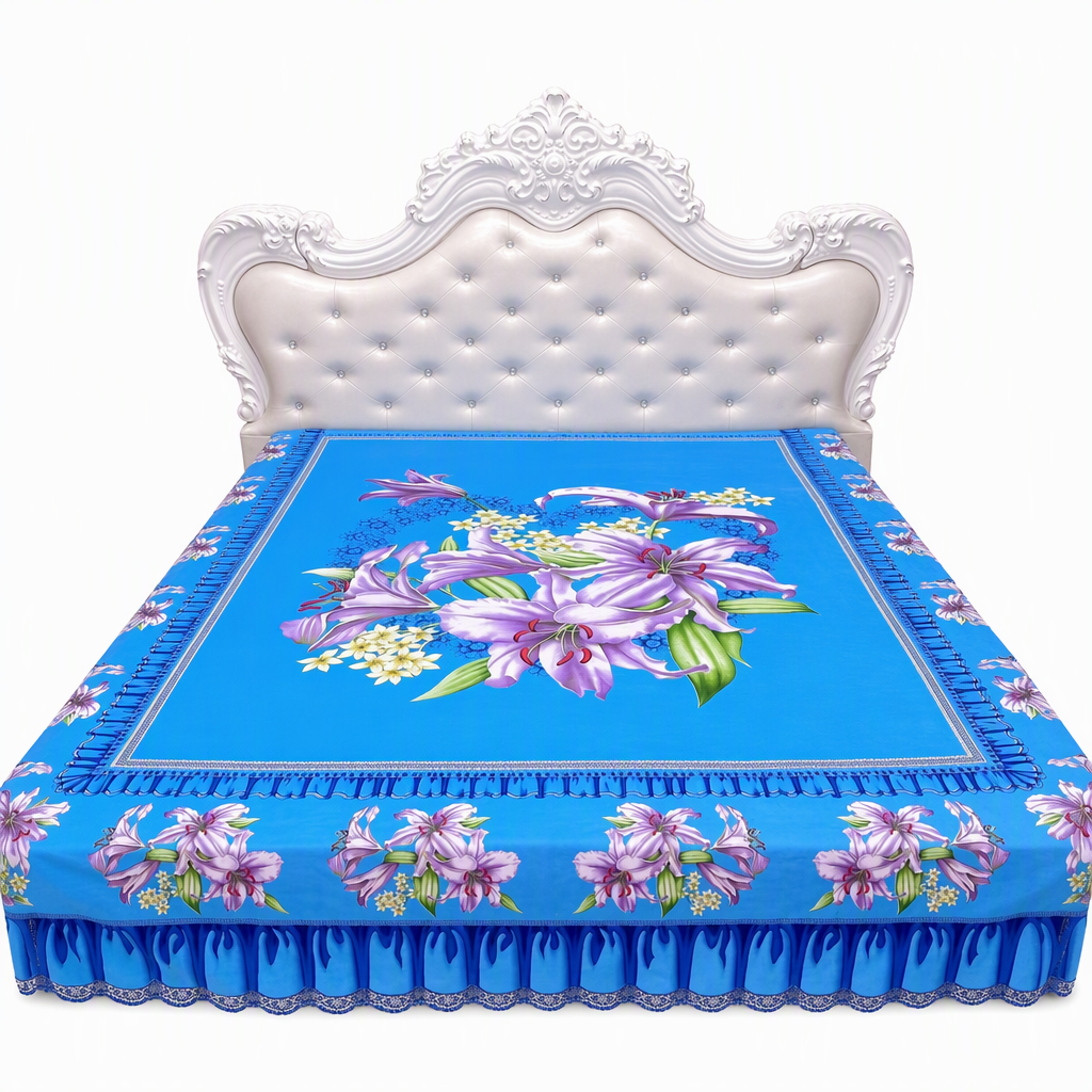 Thickened All Season Double Bed Flat Sheet Traditional Chinese Floral Print 2.3m x 2.3m