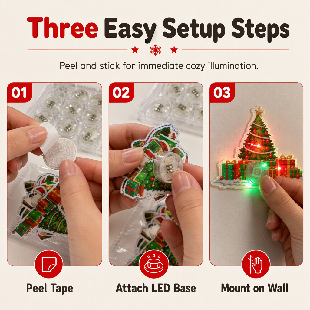 Christmas Glowing Wall Sticker Night Lights with Light Bases Featuring Santa Claus Snowman Reindeer and Christmas Tree for Holiday Decor