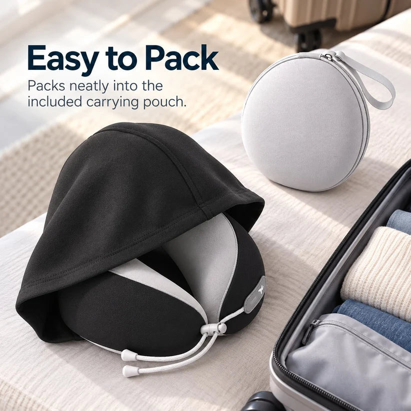 📢 50% OFF! Hooded Travel Neck Pillow – Shaded Rest & Adjustable Neck Support for Flights ✈️✨