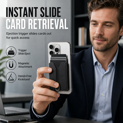 Smooth Leather Magnetic Phone Stand and Card Holder Wallet with Automatic Up Button and Elastic Band