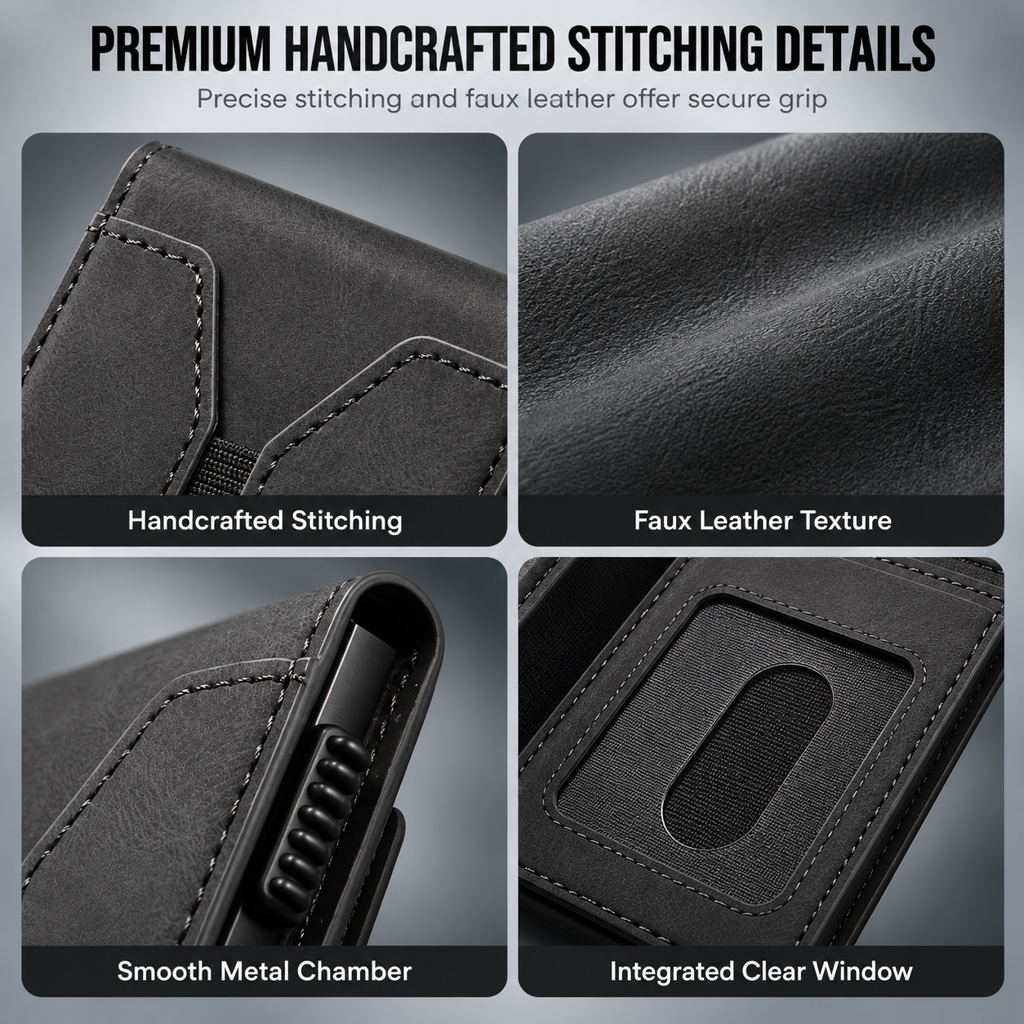 Smooth Leather Magnetic Phone Stand and Card Holder Wallet with Automatic Up Button and Elastic Band