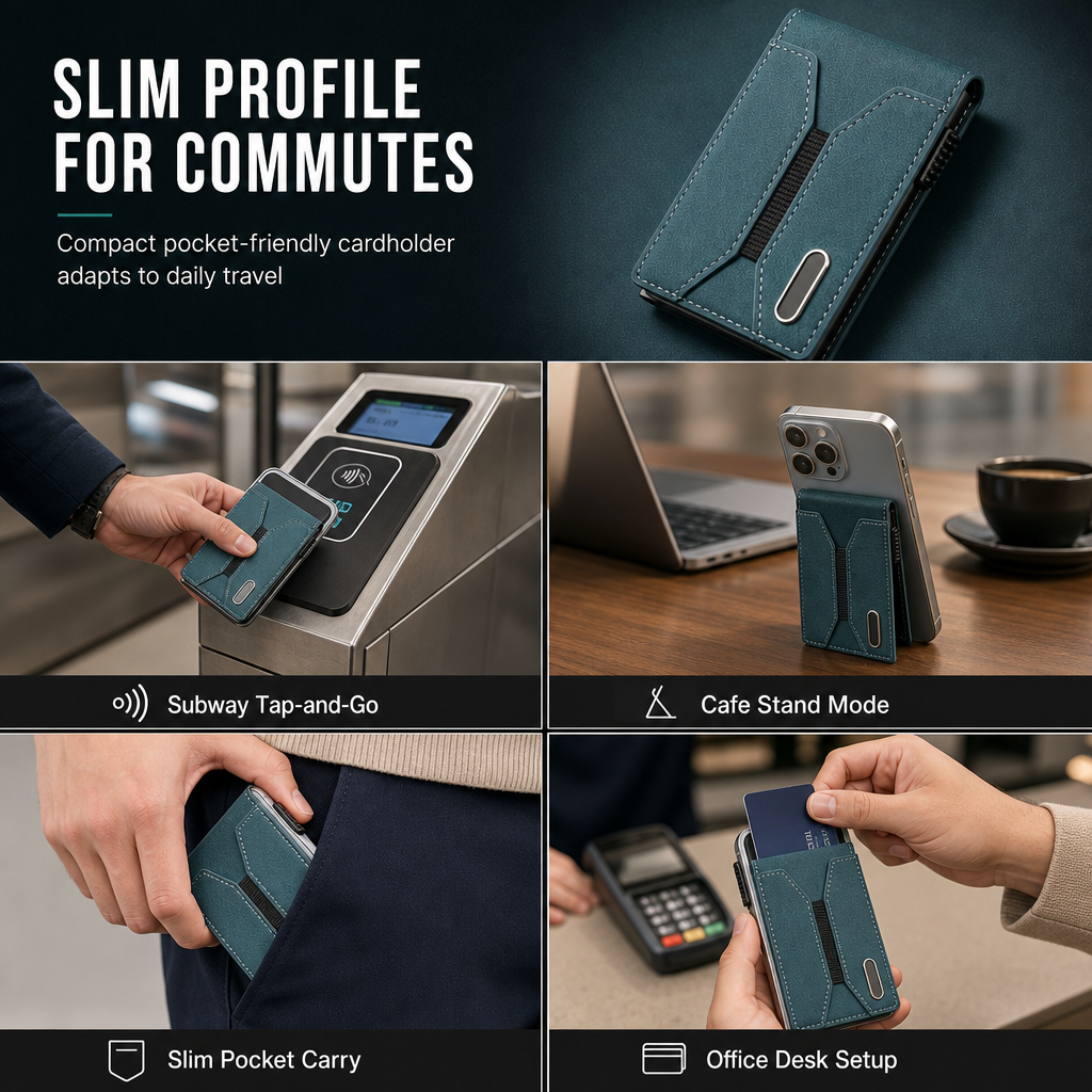 Smooth Leather Magnetic Phone Stand and Card Holder Wallet with Automatic Up Button and Elastic Band