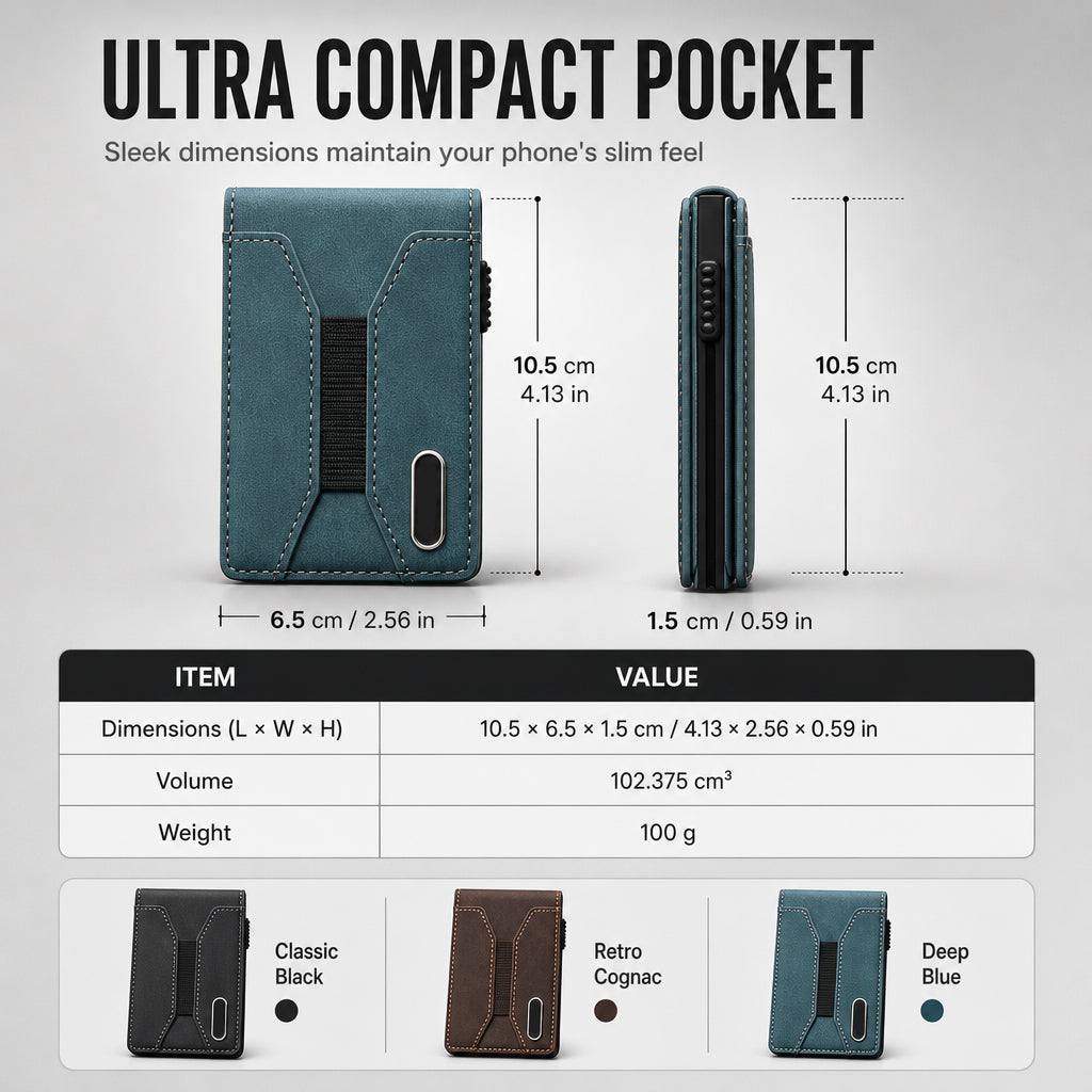 Smooth Leather Magnetic Phone Stand and Card Holder Wallet with Automatic Up Button and Elastic Band
