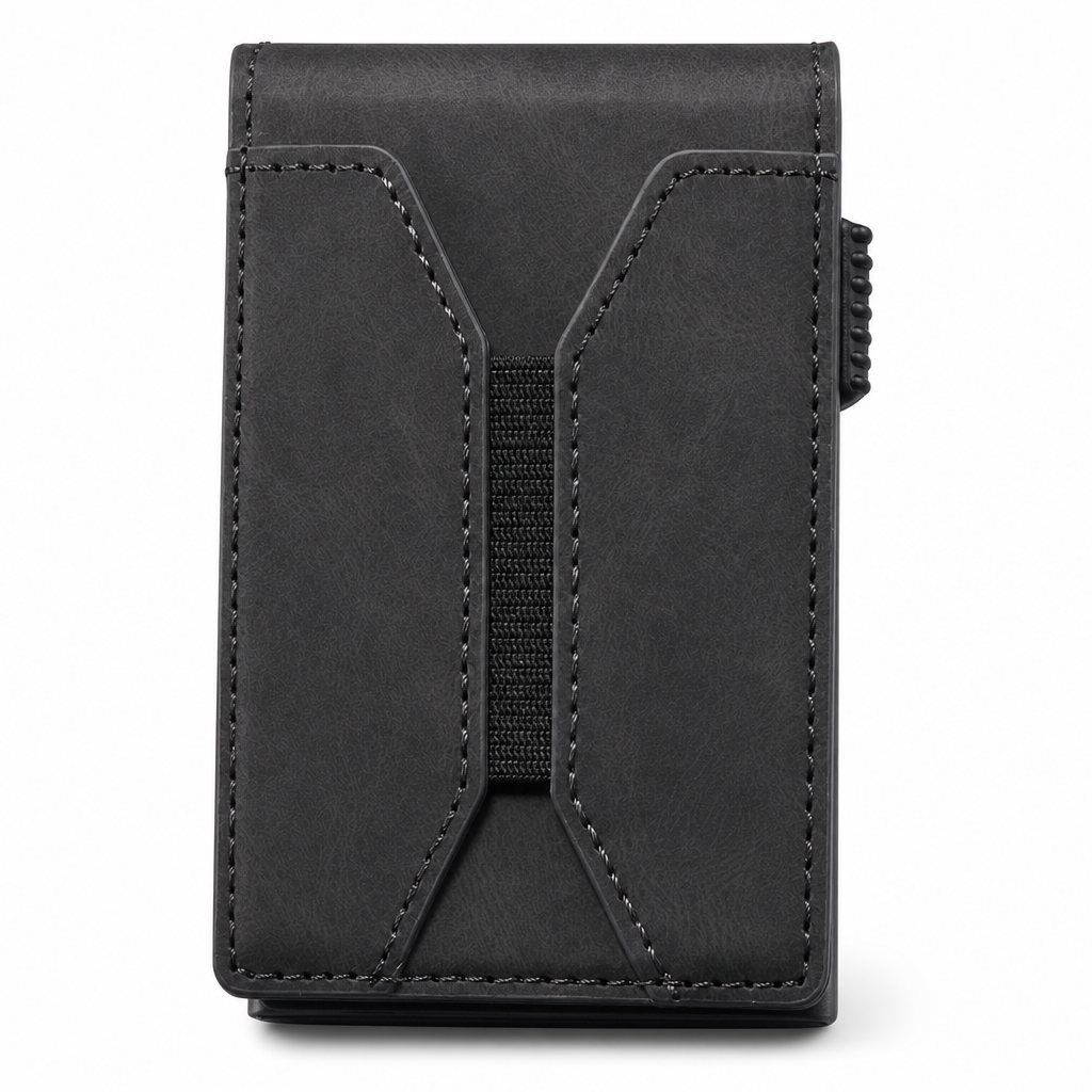 Smooth Leather Magnetic Phone Stand and Card Holder Wallet with Automatic Up Button and Elastic Band