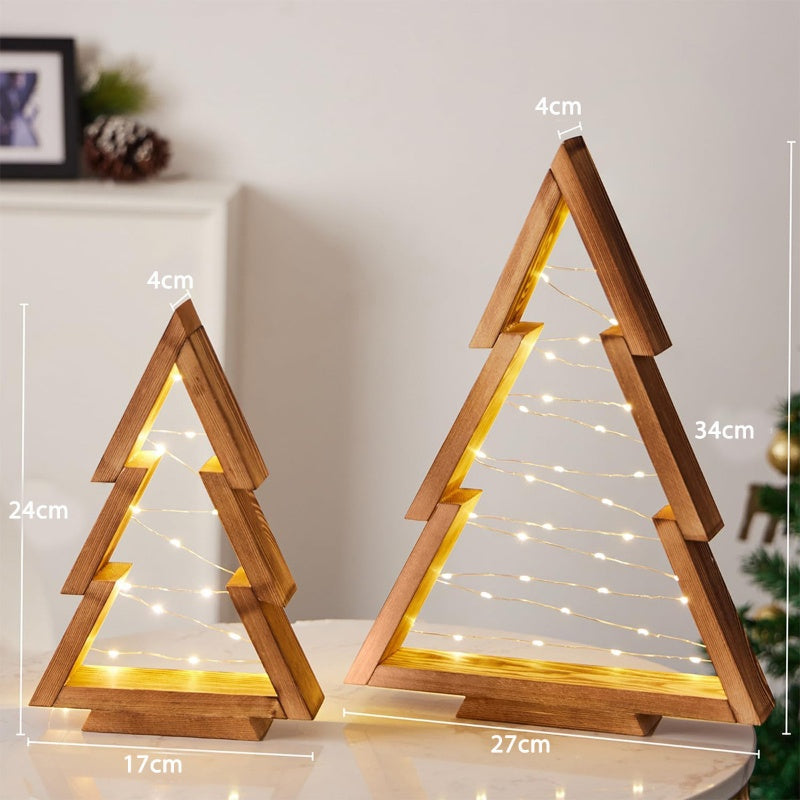 2PCS Tabletop Wooden Christmas Tree with LED Light