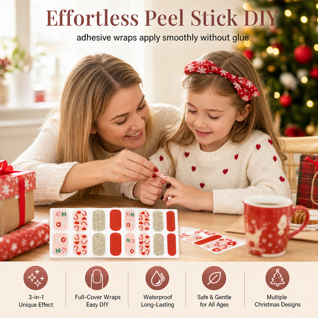 🎄 50% OFF! ✨ Christmas Glitter Nail Wraps – Waterproof, luminous & nail file included ✨