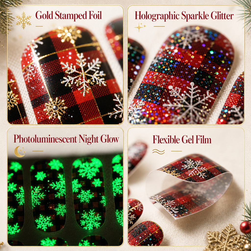 🎄 50% OFF! ✨ Christmas Glitter Nail Wraps – Waterproof, luminous & nail file included ✨